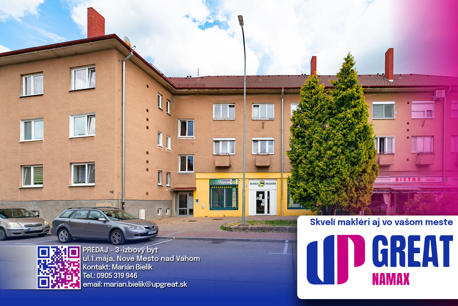 PREDANÉ 09/2025- 3-izbový tehlový byt, ul.1.mája