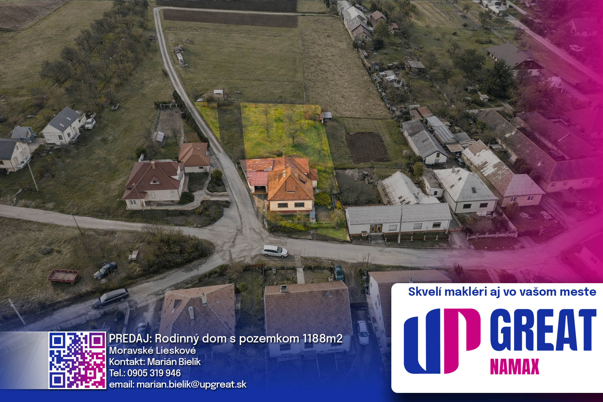 NA PREDAJ Rodinný dom s pozemkom 1188 m² - Moravské Lieskové
