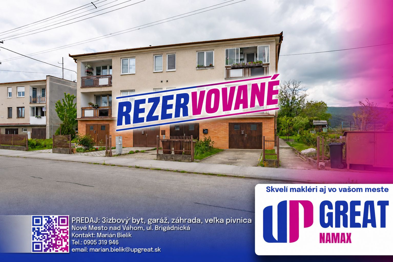 REZERVOVANÉ - veľký 3-izbový byt s loggiou, s garážou a záhradou