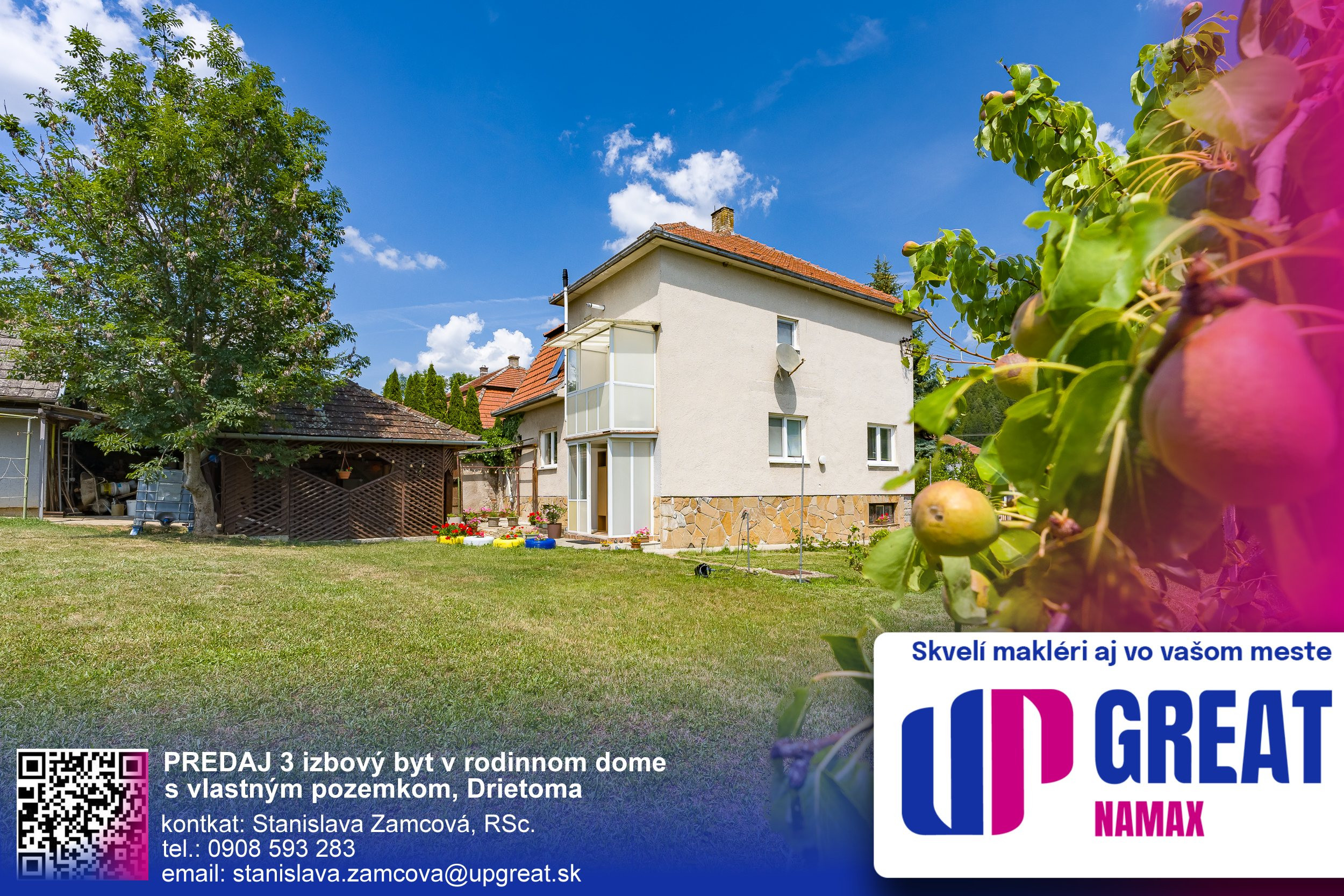 PREDAJ - 3 izbový byt v rodinnom dome s vlastným pozemkom, v obci Drietoma