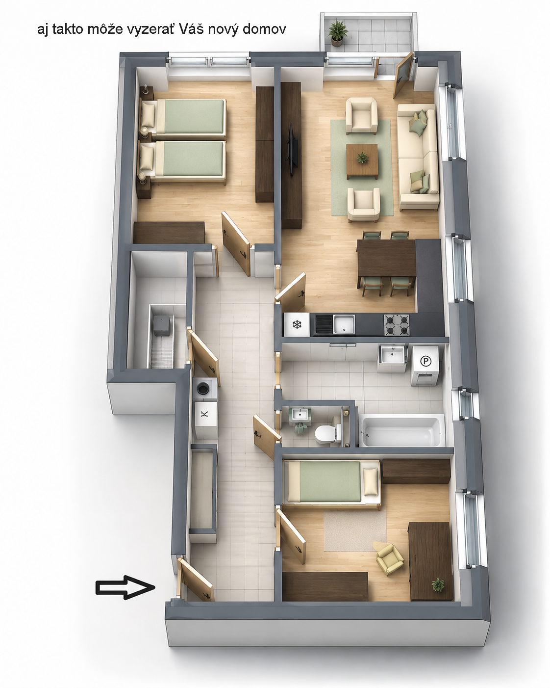 🏡 VILADOMY SENEC | NA PREDAJ 3-IZBOVÝ BYT SO SÚKROMNOU ZÁHRADKOU 48 m²