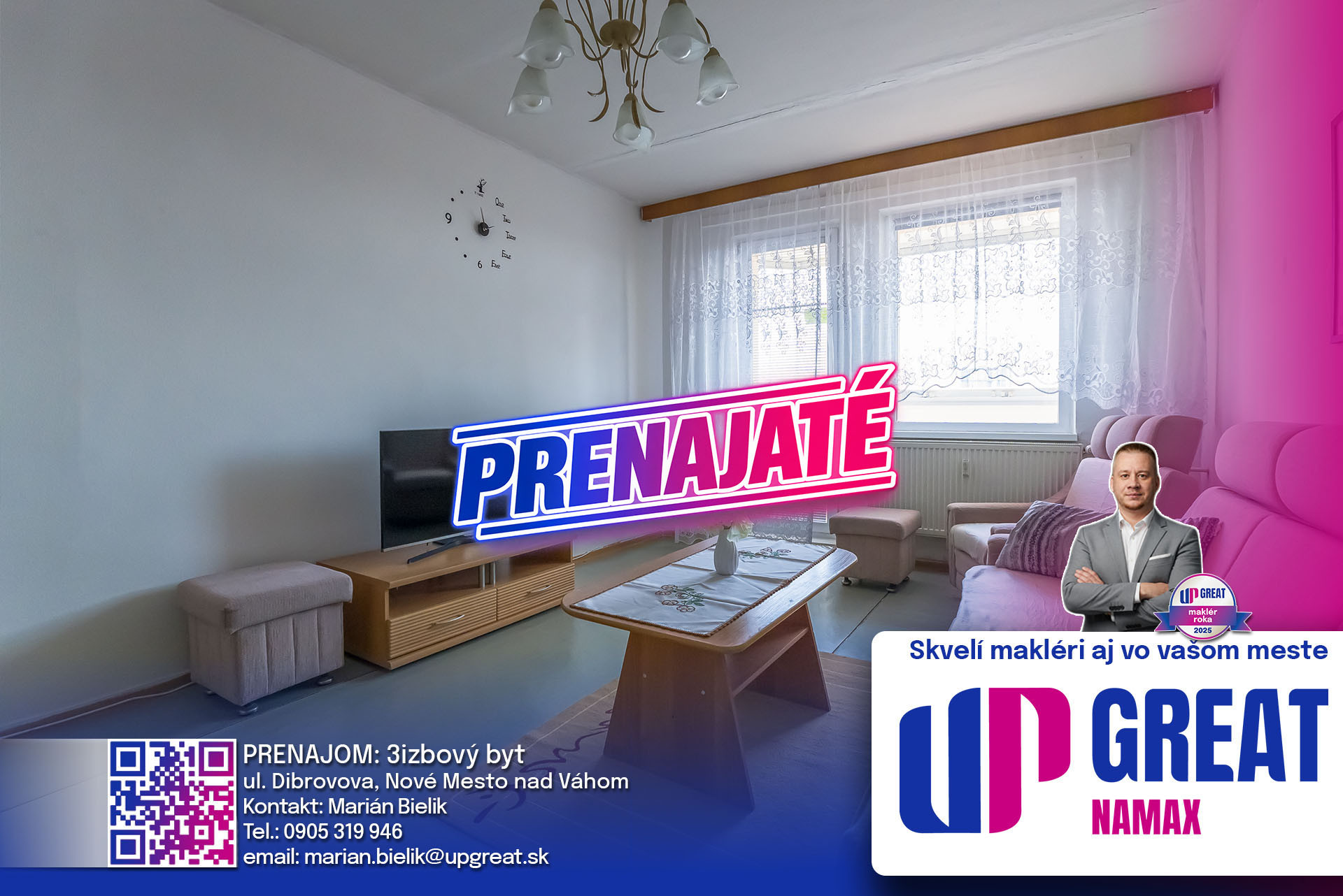 PRENAJATÉ 09/26- 3 izb byt (66m2) - Nové Mesto nad Váhom