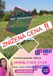 POZEMOK (1.889 m2) NA PREDAJ v meste Spišská Nová Ves