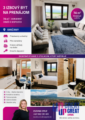 NA PRENÁJOM KOMPLETNE ZARIADENÝ 3-IZBOVÝ BYT 74 m² SO ZASKLENOU LODŽIOU – SMIŽANY