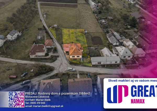 NA PREDAJ Rodinný dom s pozemkom 1188 m² - Moravské Lieskové