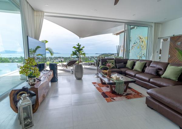 Na predaj luxusná 4-izbová vila s panoramatickým výhľadom na more v prestížnej lokalite Bophut Hills, Koh Samui