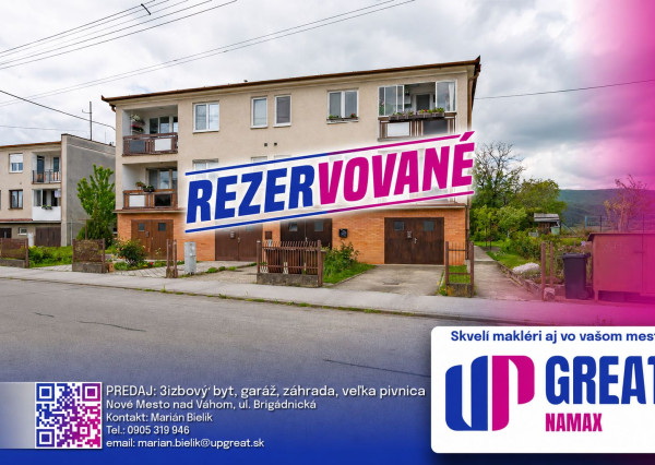 REZERVOVANÉ - veľký 3-izbový byt s loggiou, s garážou a záhradou