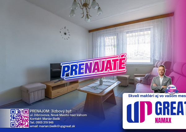 PRENAJATÉ 09/26- 3 izb byt (66m2) - Nové Mesto nad Váhom